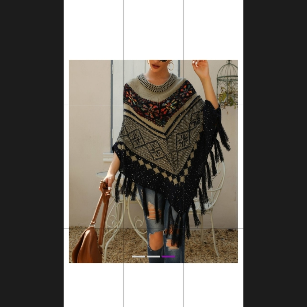 Sequin Fringe Poncho - Picture 1 of 8